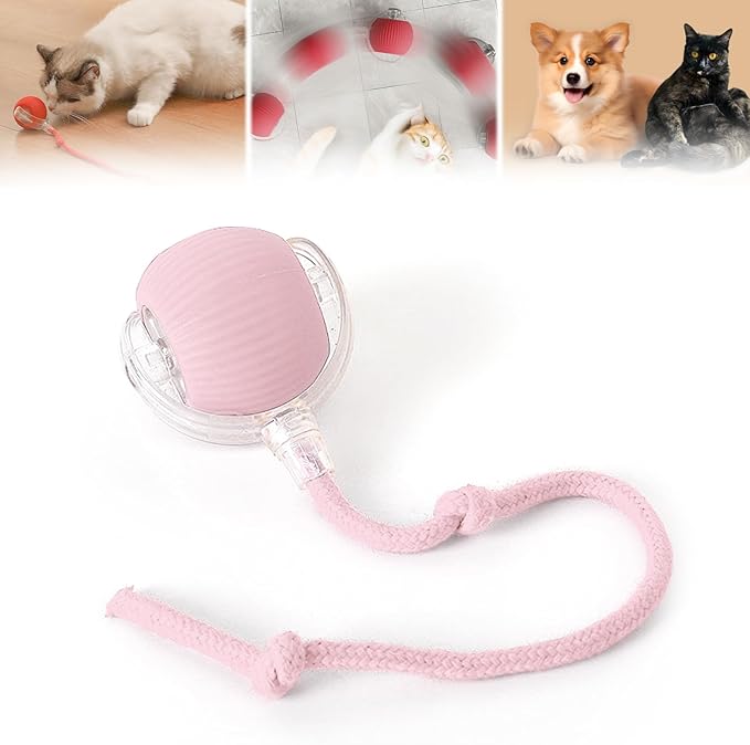 Interactive Rolling Cat Ball, 2025 Smart Automatic Cat Dog Toys, Automatic Cat Toys, Self Moving Cat Toys, Interactive Cat Toy Ball for Bored Small Dogs, Cats (Pink)
