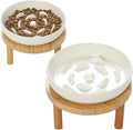 Raised Slow Feeder Cat Bowl, 5.9 Inch Wide Shallow Ceramic Elevated Glass Food Bowl Puzzle Feeders, Anti Vomit Cat Dish, Whisker Friendly Pet Plates Feeding Station for Cats(2 Slow Feeder)