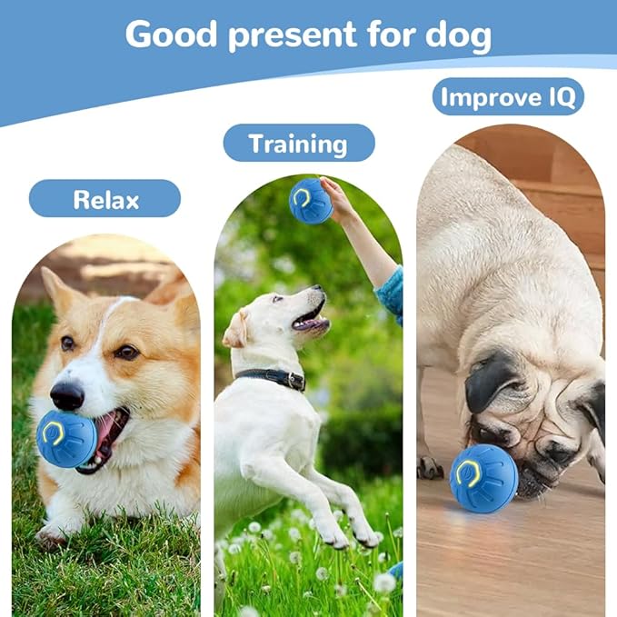 Interactive Pet Toy Automatic Rolling Ball, 2025 New Cat Touch Motion Activated Ball for Dogs, Relieve Boredom, LED Flash Dog Toy (Blue)