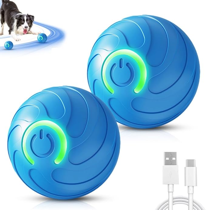Interactive Dog Ball, 2026 New Vibrating Dog Ball Toy, Automatic Rolling Ball for Small Dogs, Self Moving Smart Jumping Bouncing and Rotating Pets Toy to Keep Them Busy (2Pcs Blue)