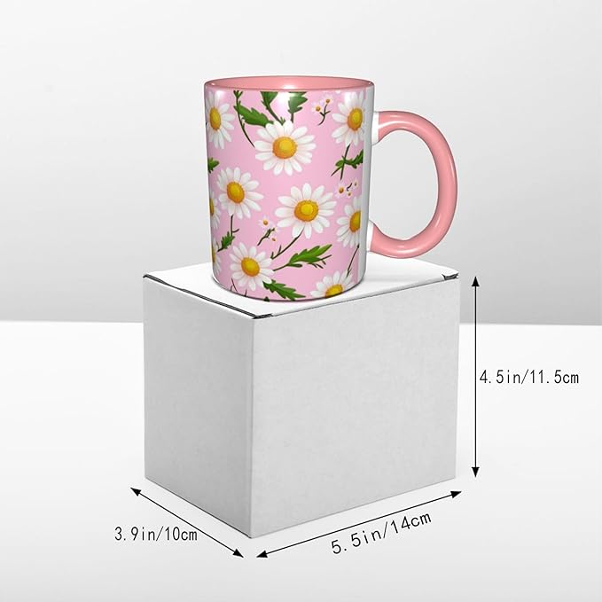 Daisy Coffee Mug 11oz Ceramic Tea Cup With Handle Funny Porcelain Mugs for Women Dishwasher Microwave Safe