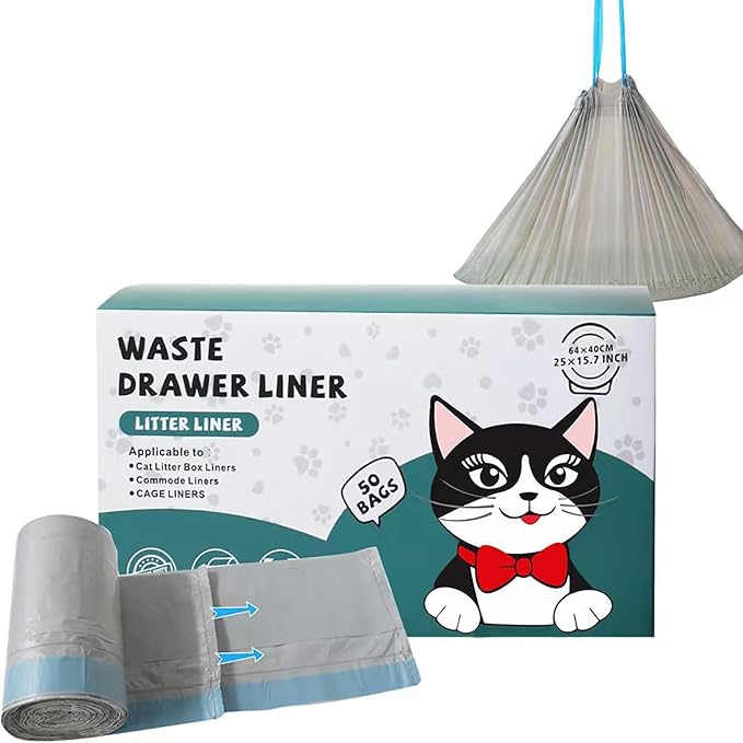 50 Count Cat Litter Box Liners Compatible with Robot 4 & 3 Liners for Self Cleaning Litter Box Replacement Cat 25.2" x 15.75" Waste Bags Litter Bags