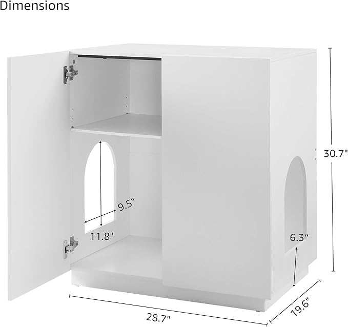 unipaws Tall Cat Litter Box Enclosure with Shelves, Hidden Litter Box Cover for Tall or Top Entry Litter Box, Kitty Enclosed Litter Box Cabinet, Cat Box Furniture，White