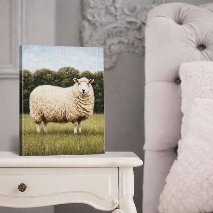 Vintage Sheep Wall Art Decor Country Landscape Sheep Print Picture Cottagecore Wall Decor for Home Farmhouse Living Room 8x10 Inch Canvas Framed