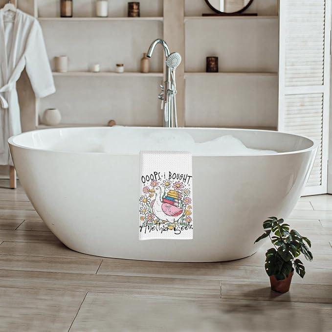 Cute Goose Kitchen Towels, I Bought Another Book Decorative Absorbent Microfiber Dish Cloth Tea Towel, Funny Waffle Soft Hand Towels for Kitchen Home Bathroom Kitchen Decor, Book Lover Gifts