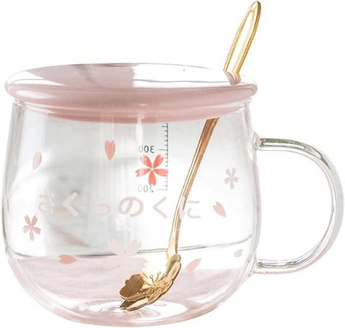 Sakura Cup, Creative Sakura Mug, Cute Heat-resistant Mug, Borosilicate Glass Coffee Cup, Transparent, Gift(Color: Pink D, Size: 3 Piece Set)