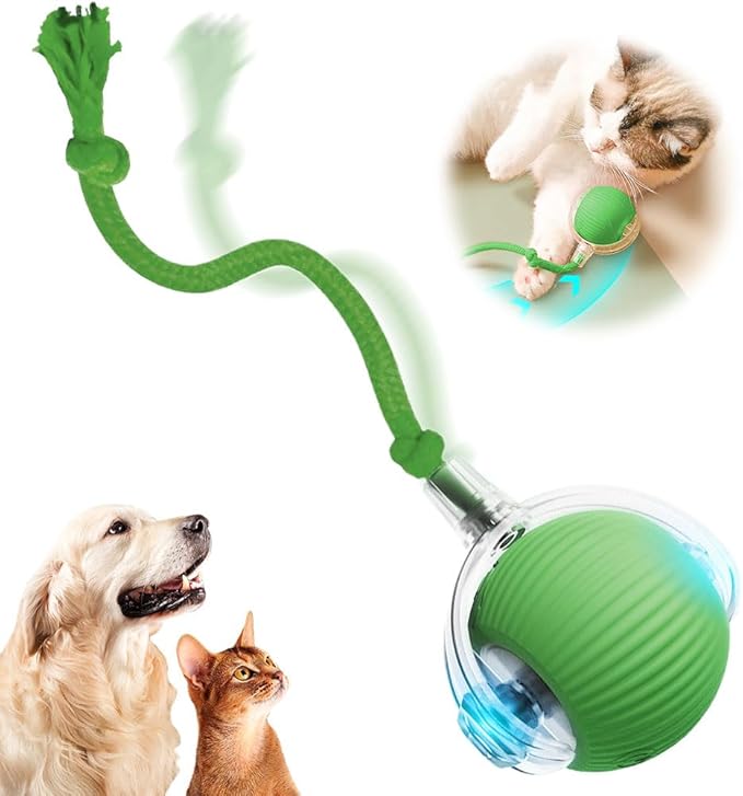 Interactive Cat Ball Toys, Interactive Cat Toys, Automatic Cat Ball Toys with Cord Imitation Mouse, Indoor Rolling Cat Ball Toys, Indoor Adult Cat Toys, Smart Rolling Cat Interactive Balls (Green)