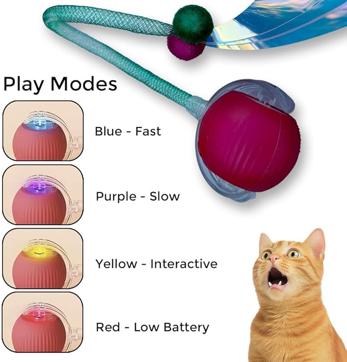 Cat Toys for Indoor Cats – 2X Automatic Kitten Interactive Toy with Speedy Ball Tail as Pet Mental Stimulation - Kittens Small Dogs and Bored Adult Dog Balls (2 Sets - Random Ball Color)