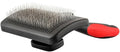 Jeffers Pet Self-Cleaning Slicker Brush for Dogs & Cats – Self Cleaning Button, Removes Tangles & Loose Hair, Non Slip Handle for Easy Grooming, Go To Gift for Pet Owners – Black, Red - Medium
