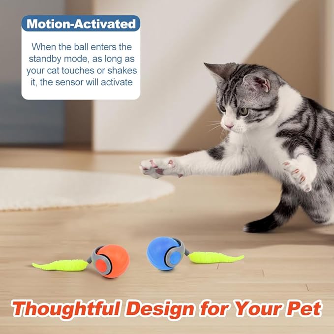 2 Packs Newly Upgraded Version 2.0 Cat Toys, cat Toys for Indoor Cats, Cool Intelligent Interactive Cats Ball, Turbo Tail 3.0 Smart Interactive Ball for Indoor Bored Adult Cats
