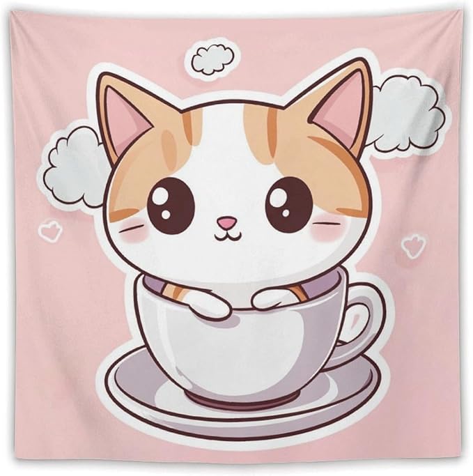MaSiledy Kawaii Cat Wall Tapestries Animal Adorable Cat Tapestries for Bedroom Aesthetic Landscape Tapestry Wall Decor for Bedroom Living Room Dorm 60"x60" Tapestries for Bedroom Living Room Dorm