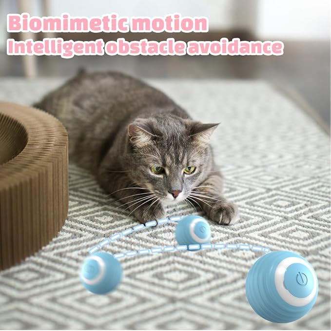 Interactive Cat Ball Toy, 2025 Upgrade Rechargeable Cat Toy Smart Rolling Cats Balls with LED Lights, Automatic Self Moving Ball Electric Rotating Self-Rolling Smart Moving Balls (Blue)