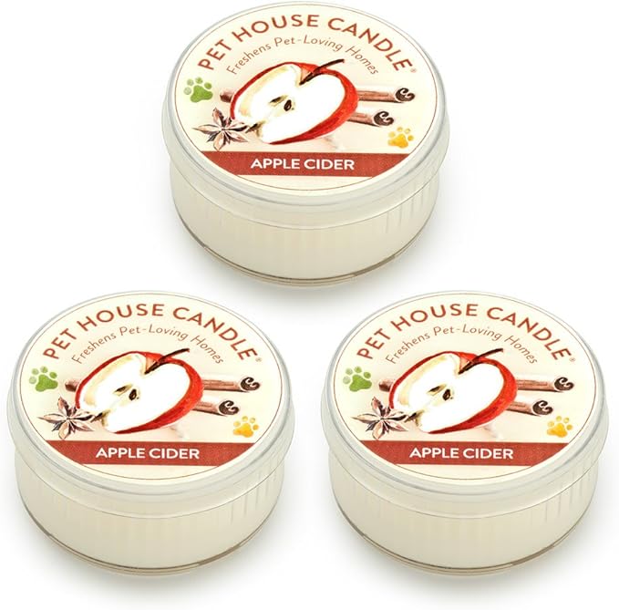 Pet House Mini Candles for Pet Odor Made with Natural Soy Wax, Plant Based, Dog and Cat Friendly Scented, Apple Cider Pack of 3