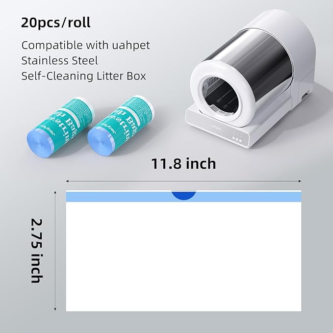 uahpet Replaced Waste Bags for Stainless Steel Self Cleaning Litter Box -2 Rolls, 40Packs, Cat Litter Box Trash Bags for Automatic Cat Litter Box
