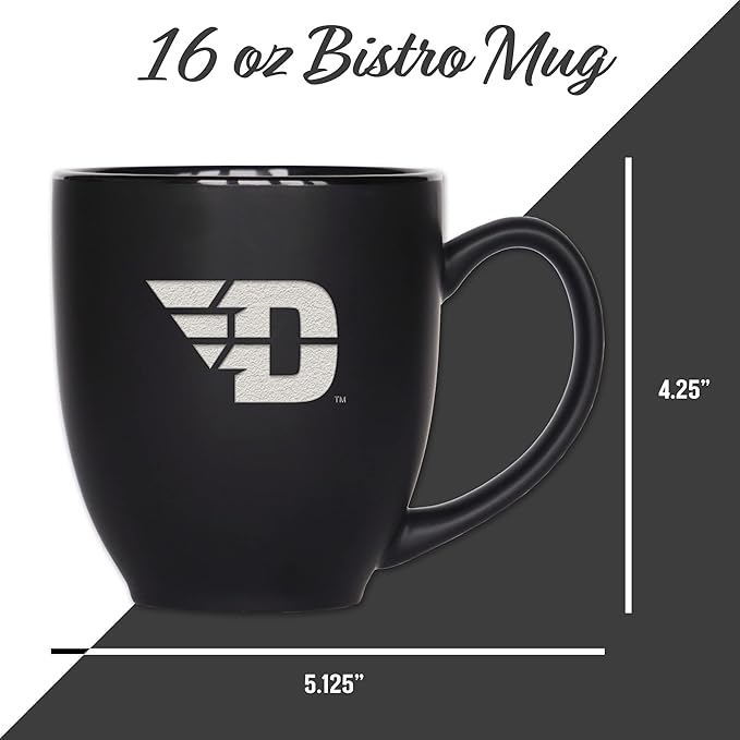 Rico Industries NCAA (D/E/F & G) Standard 15oz Laser Engraved Matte Black Ceramic Bistro Mug - For Hot or Cold Drinks
