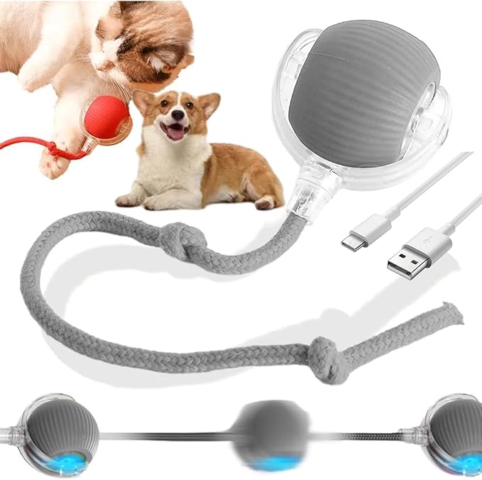 Dog Toys Interactive Dog Toys, 2025 Upgraded Interactive Rolling Ball, Cat Toys Ball for Dogs, Electric Rolling Ball Dog Toy, Interactive Cat Toys Self Moving Dog Toys (Gray)