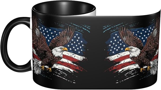 Eagle USA Flag Coffee Mug 11oz Ceramic Tea Cup With Handle Funny Porcelain Mugs for Women Dishwasher Microwave Safe