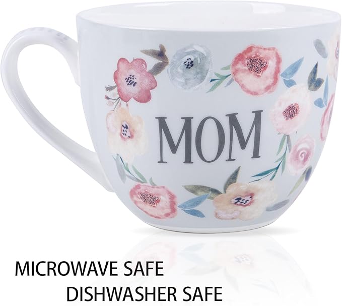 Best Mom Ever Coffee Mug - 20oz Bone China Hug Mug with Floral Design, Thoughtful Mother's Day or Birthday Gifts for Women, Designed in England by Harvest Green Studio