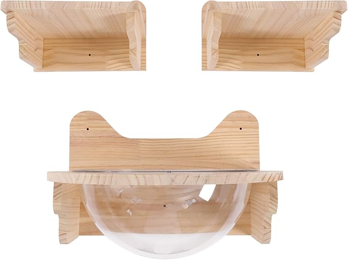 Space Capsule Style Transparent Cover Cat Bed, Wall Mounted Cats Shelf House,Perch Seat For Sleeping,Thai Rubber Wood For Living Room Pet Room,Load Of 17.6 Lbs. (Space Capsule+ 2 Jumping Platforms)