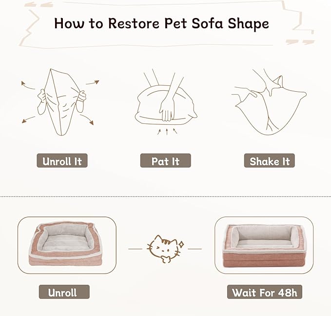 Laojin Balhen Cat Couch for Pets, Washable Cat Beds for Indoor Cats, Super Soft Plush Supportive Dog Couch Bed for Puppy and Kitten with Anti-Slip Bottom, 26inch, Pink