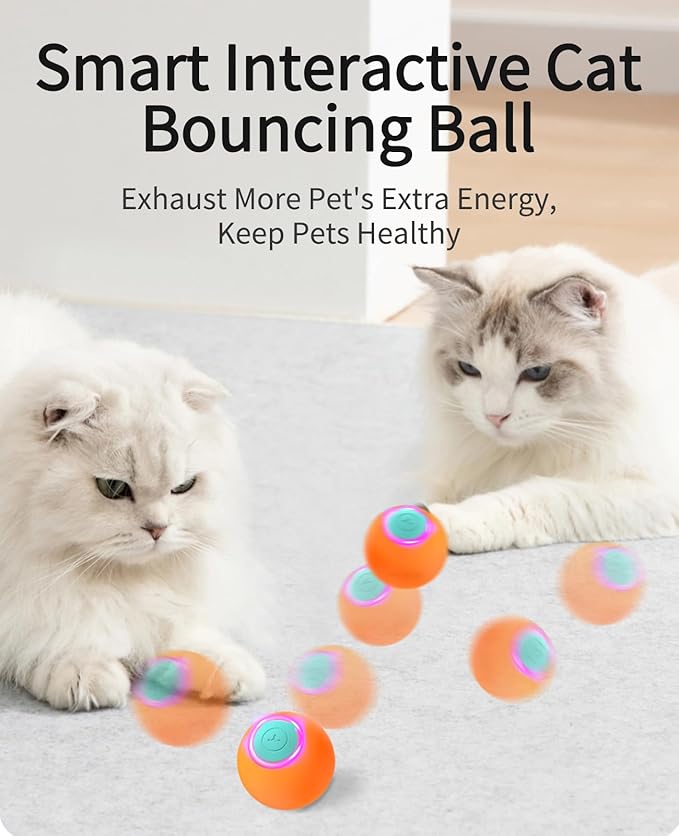 ROJECO Intelligent Interactive Cat Toys Ball with 3 Interactive Modes & LED Lights,Automatic Cat Moving Rolling Ball for Indoor Cats Kitten,Smart Cats Toy for Pet Birthday Gift (Orange)