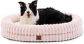 ChiXnuggle XL Dog Bed - Luxury Striped Faux Fur Waterproof Pet Couch with Removable Washable Cover, Orthopedic Dog Bed with Bolster Sides for Sleeping, Pink