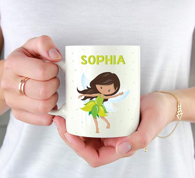 Andaz Press Personalized 11oz. Kids Milk Hot Chocolate Mug, Green Fairytale Princess, 1-Pack, Custom Child’s Birthday Christmas Coffee Cup