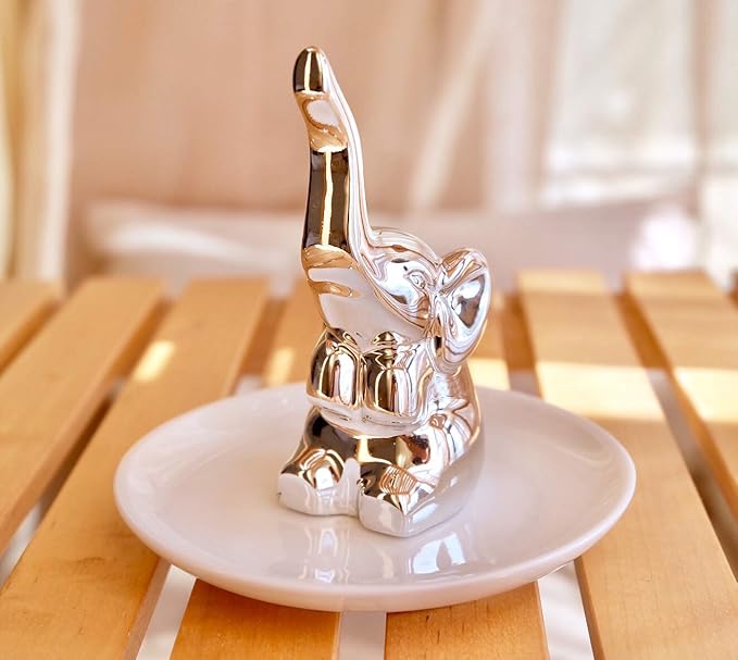 PUDDING CABIN Elephant Ring Holder - Womens Birthday Gift - Good Luck Elephant Gift for Women, Girls, Bedroom or Vanity Décor, Chrismtas Mothers Day Valentines Wedding Gifts Ideas