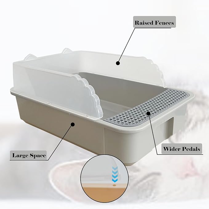 kathson Open Cat Litter Box with High Side,Anti-Splashing Cats Litter Pan,Kitten Toilet with Litter Sifting Scoop,Semi-Enclosed Removable Kittens Litter for Boxes Easy to Clean No Odor-Grey