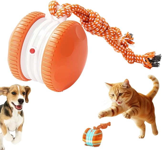 Interactive Dog Toy 2026 NEW Funny Automatic Moving Rolling Dog Toys with Rope for Small Medium Large Dogs Cats, Puppy Toys Pet Ball to Keep Them Busy (Orange)