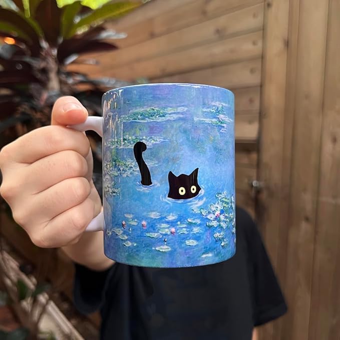 Famous Art Paintings Funny Cat Coffee Mug for Artist Art Lover Teacher Cat Lovers, Famous Picture Classic Vincent Aesthetic Canvas Mug Birthday Gift for Women Man (Water Lilies)