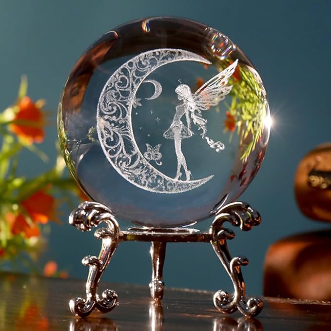 Fairy Gift for Women 3D Crystal Ball Fairy 60mm Gifts for Her Girls Women with Stand