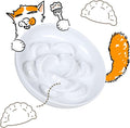 Melamine Cat Slow Feeder Bowl for Dry & Wet Food - Unbreakable Cat Food Plates for Slow Eating - Cute Puzzle Feeder - Whisker Friendly & Dishwasher Safe & Non SlipDesign - （White, 6.3" W*1.7H）