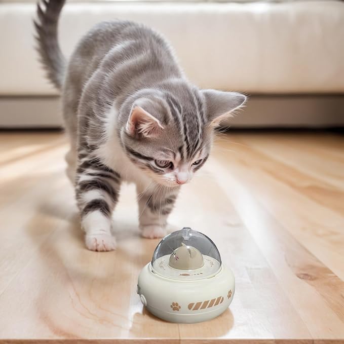 Interactive Cat Toy for Indoor Cats, Automatic UFO Kitten Toy with 360° Rotating Feathers and Bell, Hands-Free Electronic Teaser Toy, Stimulates Hunting Instincts, Multi-Cat Friendly