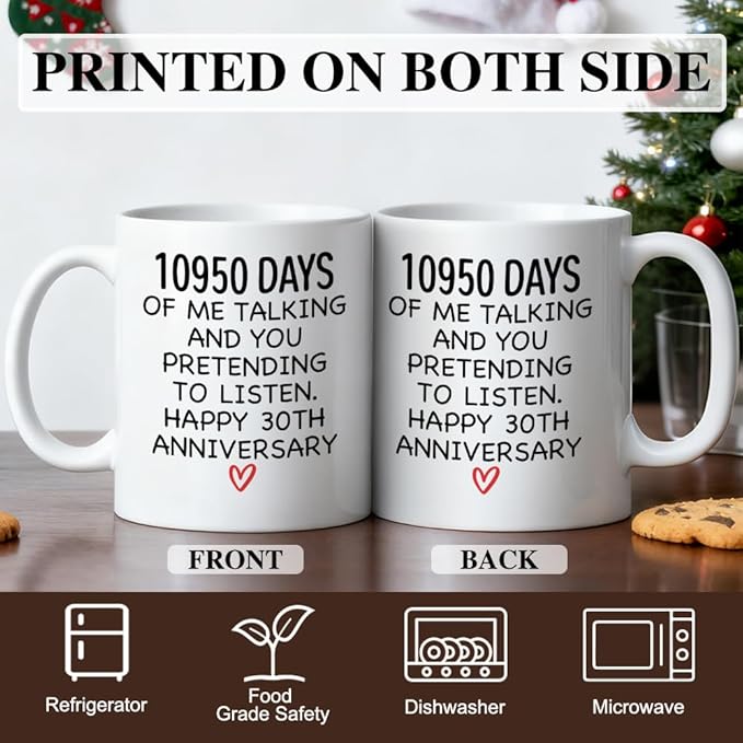 10950 Days Of Me Talking And You Pretending Ceramic Coffee Mug for Women Men, Funny 11oz Happy 30th Anniversary Cup, Funny Wedding Anniversary Birthday Gifts, 30th Year Valentine's Day Present