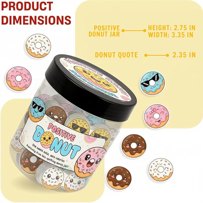 DEARMINE Positive Donut Jar with 60 Affirmation Cards, Emotional Support Donut Gift, Gifts for Teenage Girls, Friendship Gifts for Women