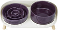 Elevated Slow Feeder Dog Bowls - Ceramic Food and Water Bowl Set with Stand - Raised Pet Dishes for Small and Medium Sized Dogs