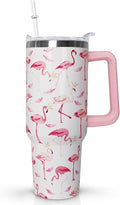 40 oz Pink Flamingo Tumbler with Handle, Lid and Straw - Flamingo Gift for Women - Coffee Mug, Water Bottle