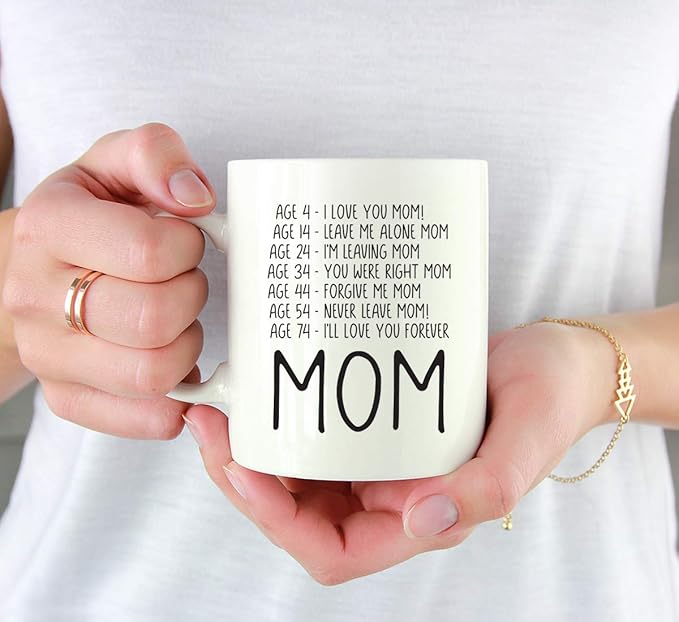 Andaz Press Mother's Day 11oz. Ceramic Coffee Tea Mug Gift for Mom, Ages and Moods, I'll love you forever Mom, 1-Pack, Birthday Christmas Gift Ideas
