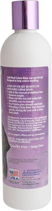Bio-Groom Anti-Shed Deshedding Dog Conditioner - Odor Eliminating, Anti-Shedding, Dog Bathing Supplies, Puppy Wash, Cat & Dog Grooming Supplies, Cruelty-Free, Made in USA - 12 fl oz 1-Pack