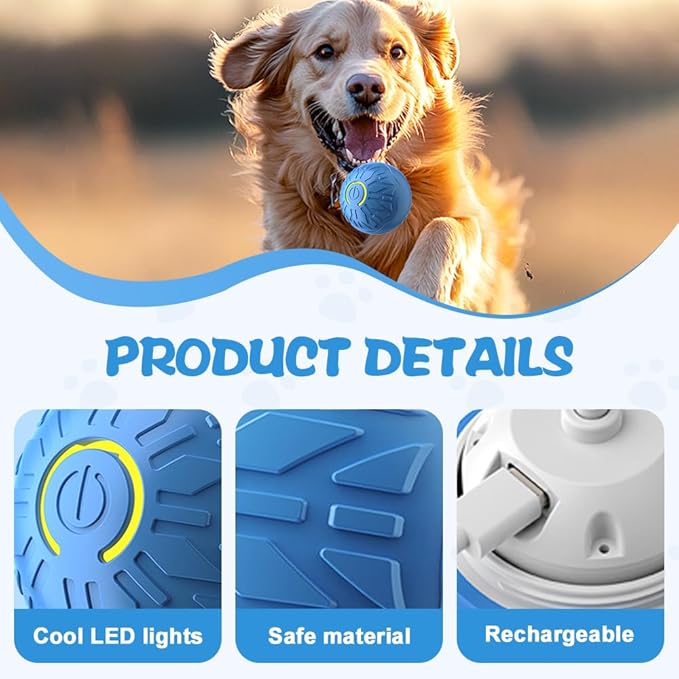 Interactive Dog Toys, Moving Interactive Dog Ball with Touch Activated, Automatic Rolling Ball Toys for Puppy/Medium Dogs, Squeaky Dogs Toy Active Rolling Wicked Balls for Daily Training (BLUE-2)