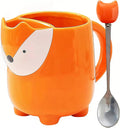 Yuwu 17oz Fox Mug with Built-in Tea Bag Holder and Spoon-Cute Glossy Ceramic Animal Tea Cup for Kids, Women, Girls-Gift for Autumn, Birthday, Christmas (orange)