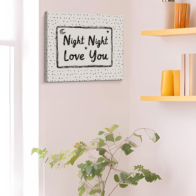 Retro Sleep Bedroom Canvas Wall Art Night Night Love You Print Painting Vintage Wall Decor for Home Bedroom 8x10 Inches Framed