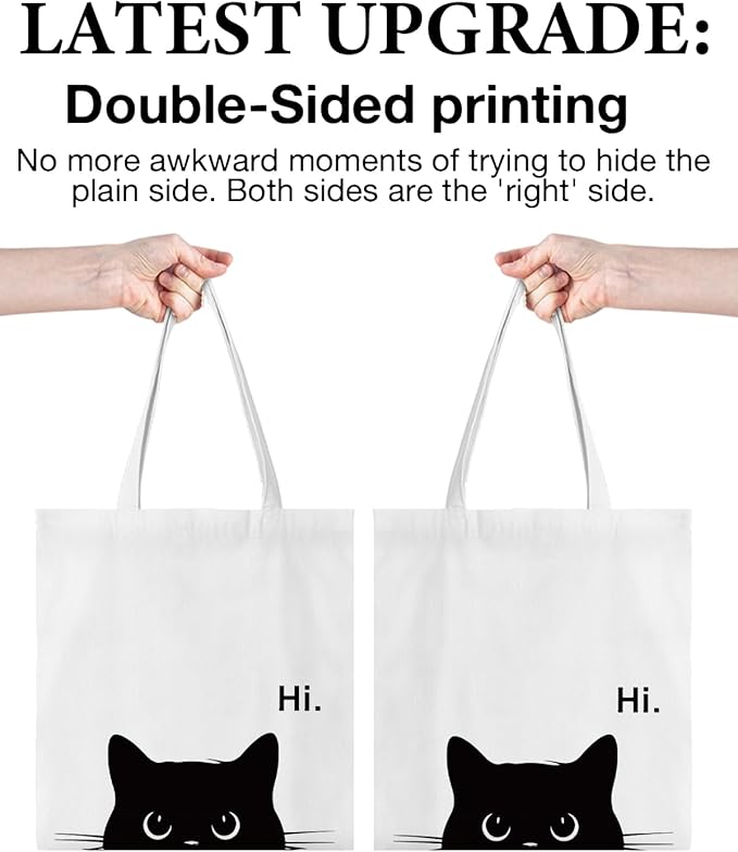 Cute Cat Canvas Tote Bag for Women Funny Cat Bag for Shopping Work Travel Lover Totes Gifts