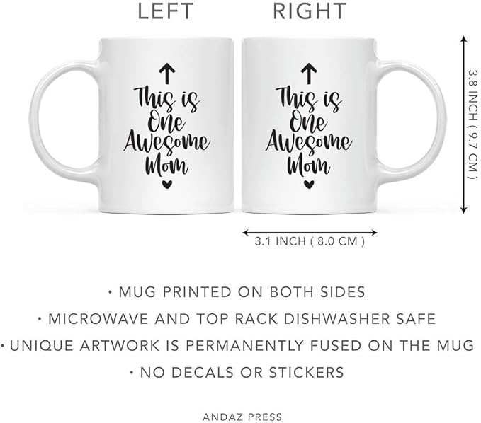 Andaz Press Mother's Day 11oz. Ceramic Coffee Tea Mug Gift for Mom, This Is one Awesome Mom, Upward Arrow Graphic, 1-Pack, Birthday Christmas Gift Ideas