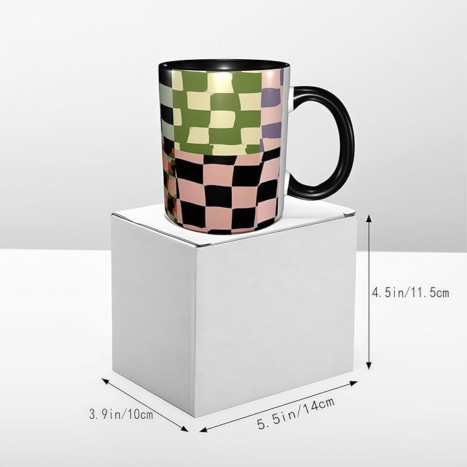Checkered Coffee Mug Funny Ceramic Tea Cup Novelty Presents for Women Men Home and Office Birthday Microwave Dishwasher Safe 11oz