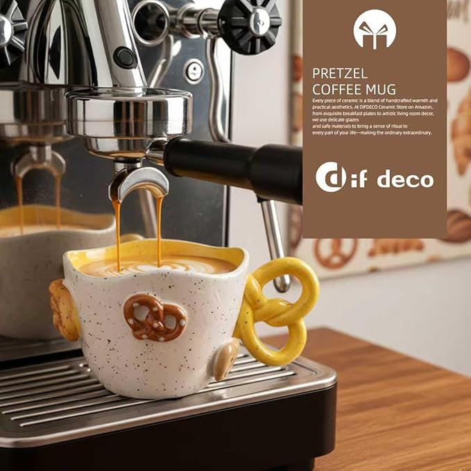 DIF DECO Christmas Mugs 11.8 OZ Ceramic Cute Pretzel Shape Coffee Mug with Handle Unique Holiday Hot Cocoa Cup Perfect for Tea & Coffee Lovers, Gifts for Family or Children, Dishwasher Safe(350ml)