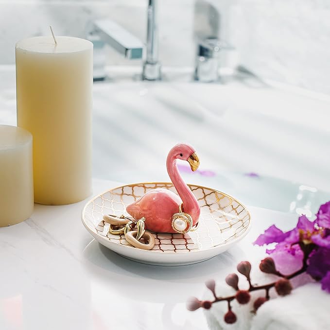 PUDDING CABIN Flamingo Gifts for Women Ring Holder for Jewelry, Pink Decor Flamingo Gift for Women Girls Friend Her Mom Mothers Day Birthday Christmas Thanksgiving Valentines