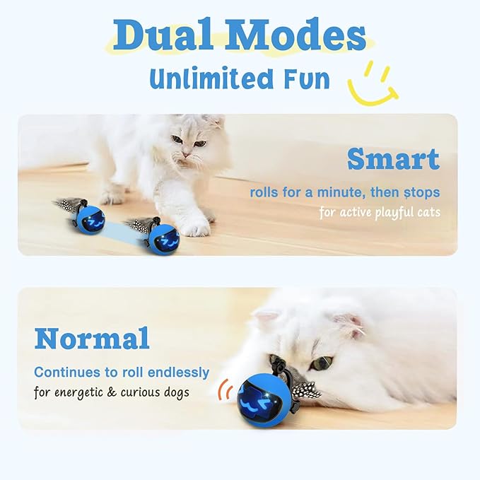 Moving Ball Cat Toys with Feather Tail, Rechargeable 2025 New Interactive Toy with Remote Control for Indoor Cats Exercise, Smart Interactive Kitten Rolling Ball