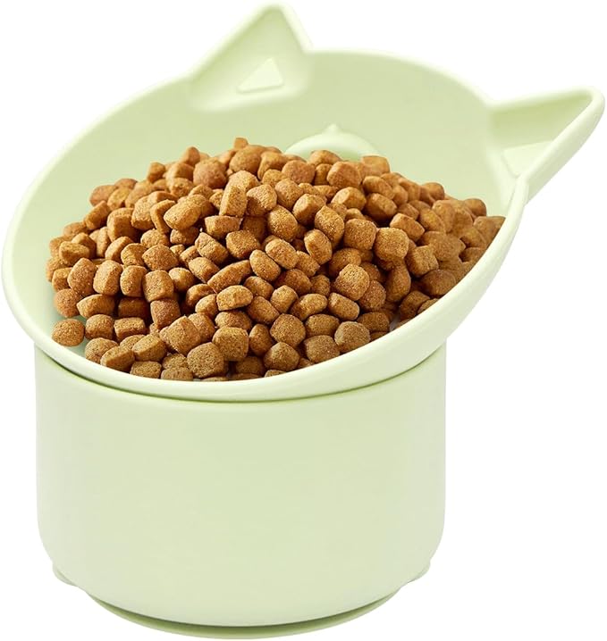 Cat Slow Feeder, Elevated Slow Feeder Bowl Tilt Design, No Black Chin, Tilted Design, for Dry Wet Food, for Cats & Small Dogs (Green)